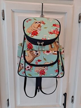 Ngil Mint Blue Green Tropical Floral Sloth Print Backpack Coconut Girl